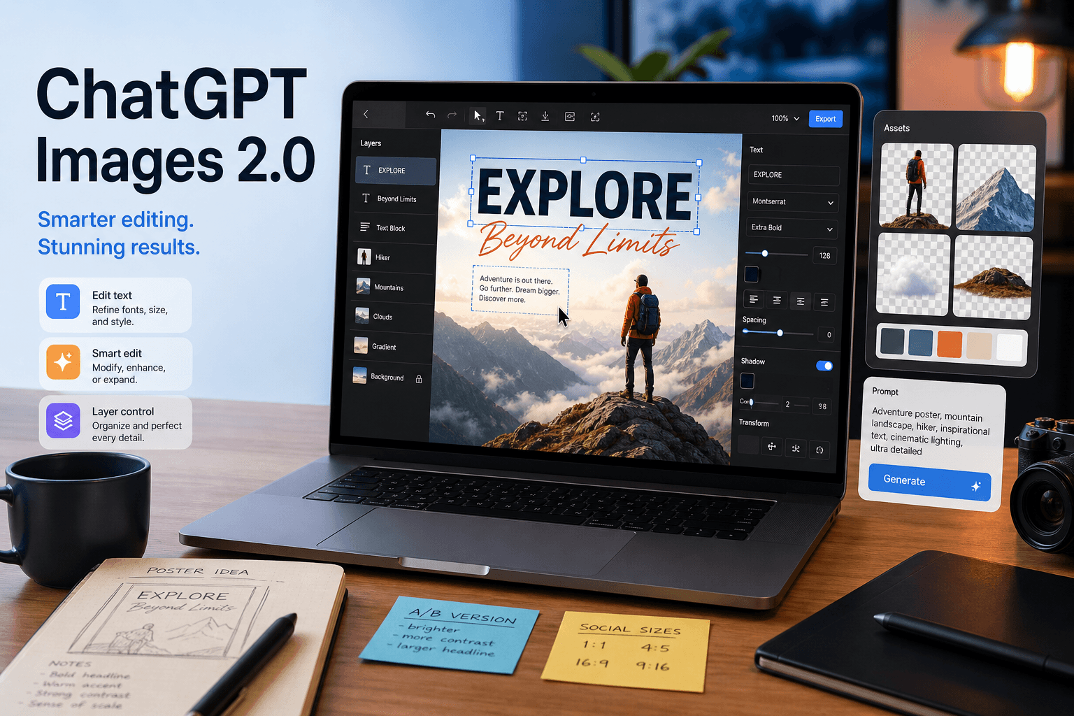 Creator workspace using ChatGPT Images 2.0 for AI visual editing and layout control